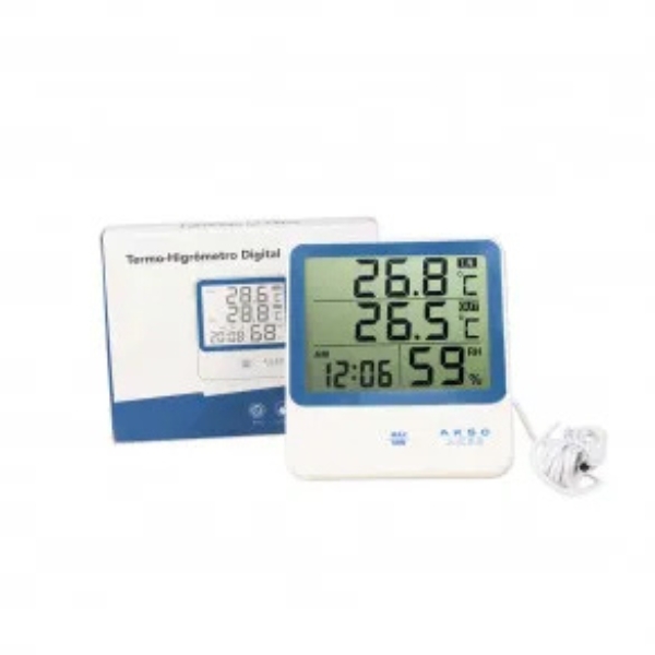 A CS Metrologia oferece o termo-higr&ocirc;metro modelo AK28, que mede temperatura e umidade relativa do ar ambiente através de sensores internos e possui sensor externo com cabo de 1,5m para realizar medições de temperatura.